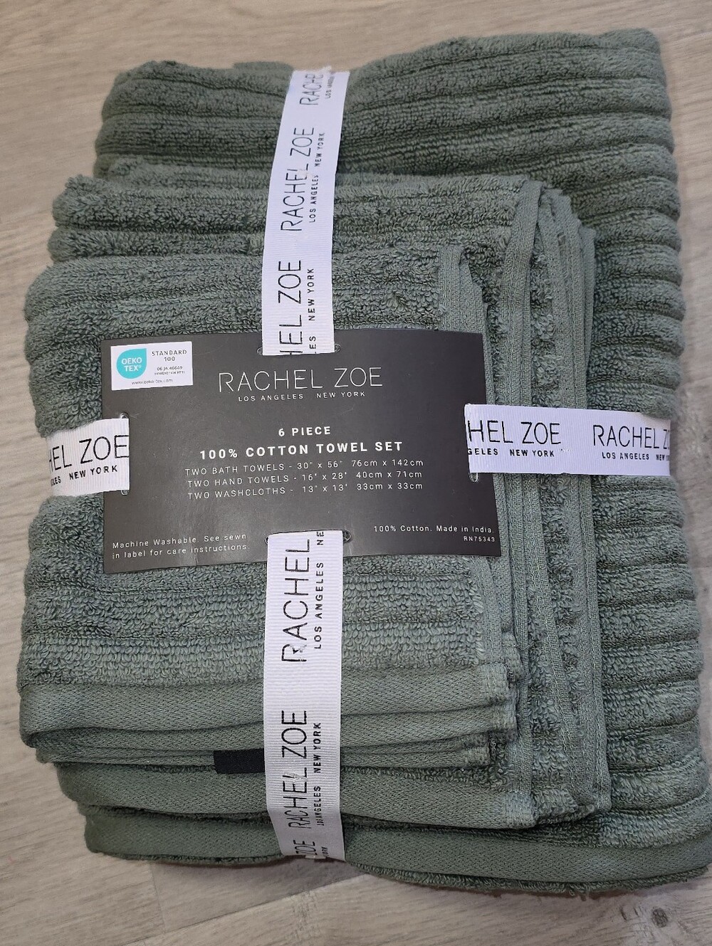 Rachel Zoe, 6 Pcs Cotton Towel Set - Sage Green